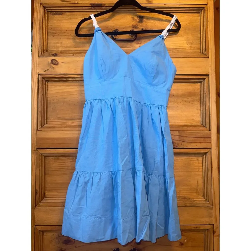 Lilly Pulitzer Crishna Dress Rope Detail Blue Fit Flare Tiered Cotton Linen 4
